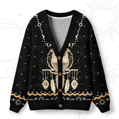 Purplehecate Luna Owl Dream Catcher Ugly Cardigan Sweaters