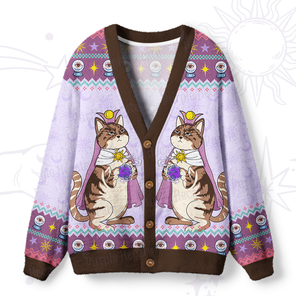 Purplehecate The High Priestess Cat Tarot Ugly Cardigan Sweaters
