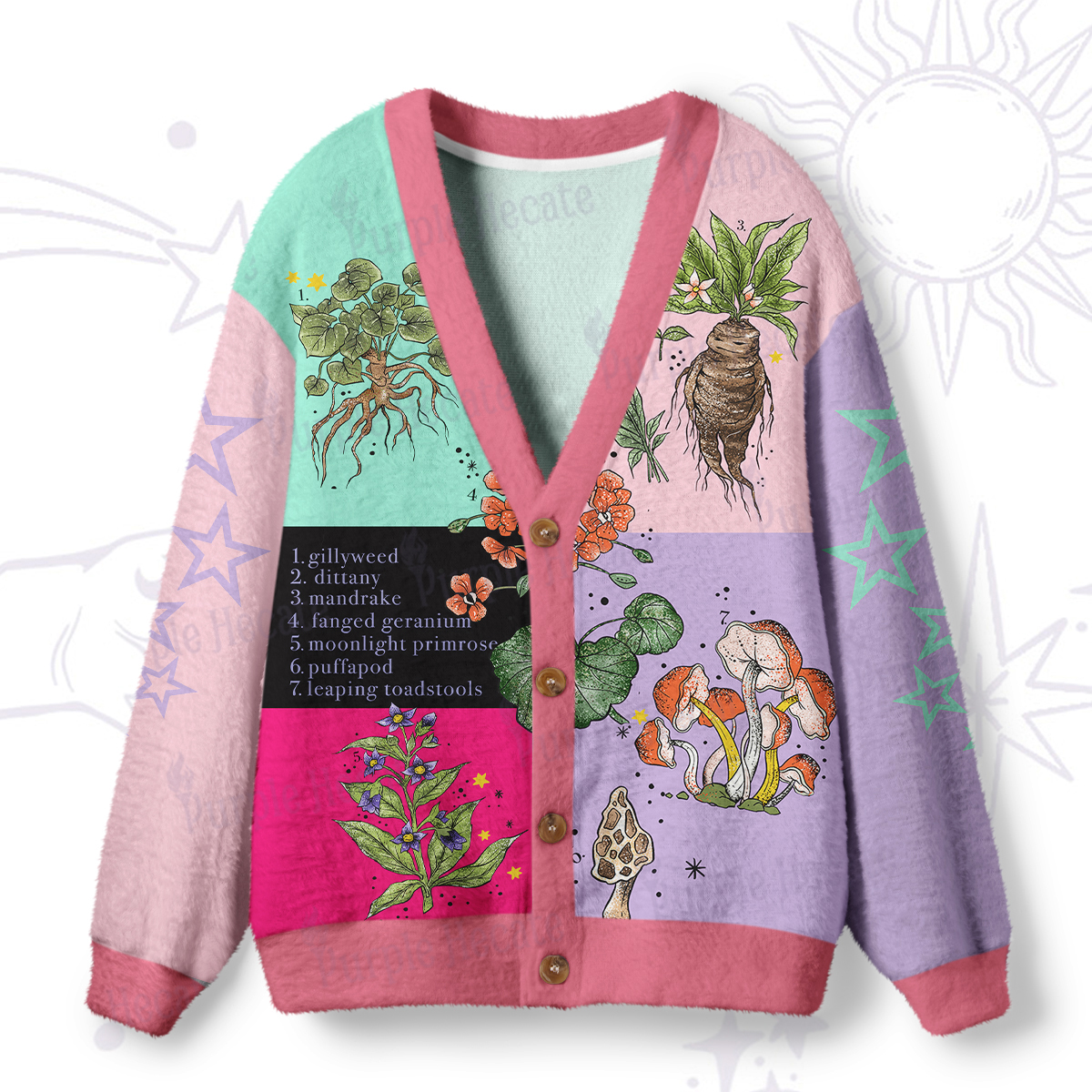 Purplehecate Magical Herbcraft Ugly Cardigan Sweaters