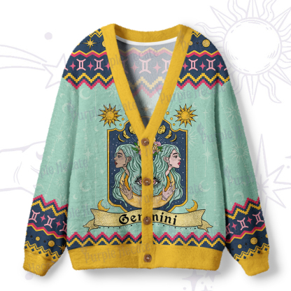 Purplehecate Gemini Zodiac Ugly Cardigan Sweaters