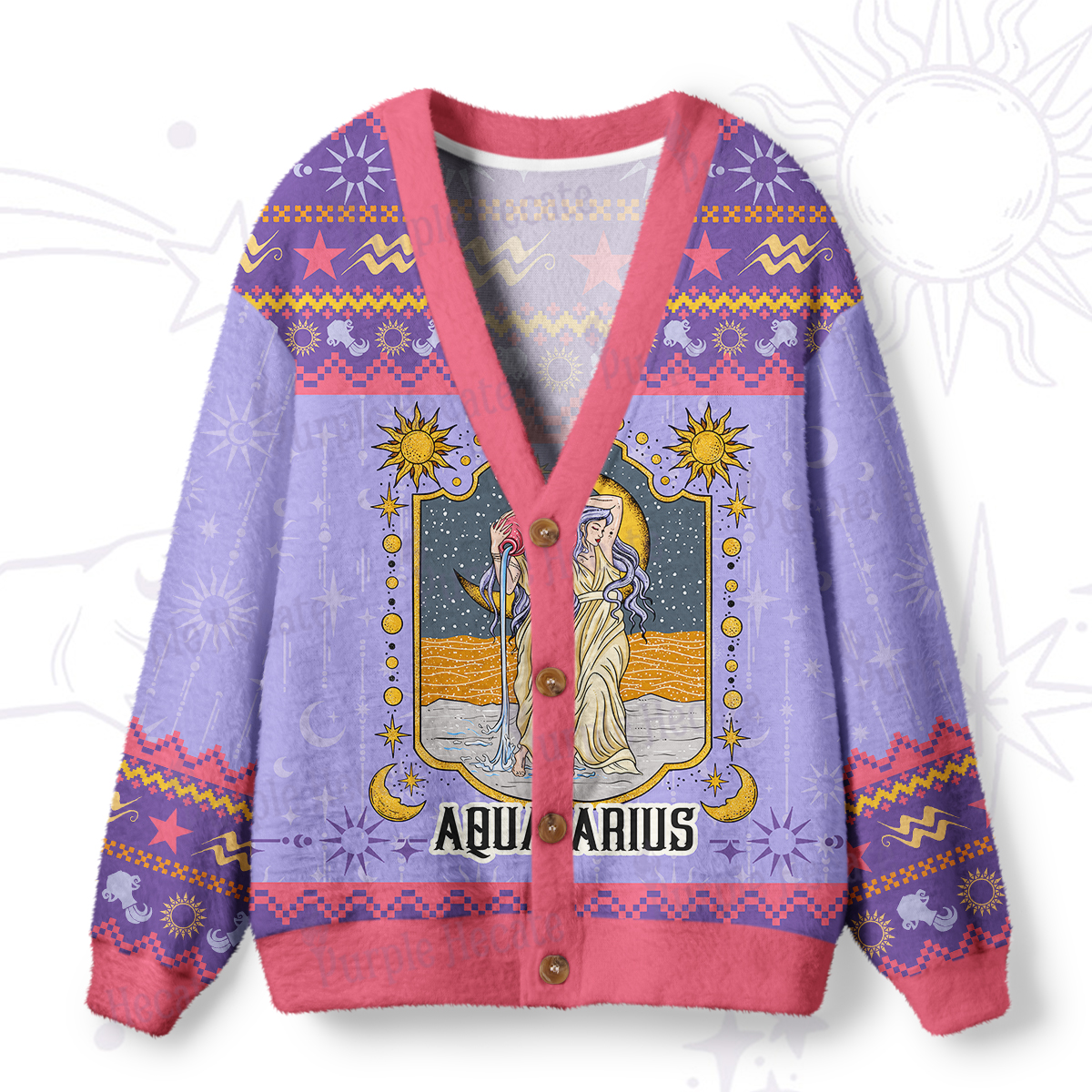 Purplehecate Aquarius Zodiac Ugly Cardigan Sweaters