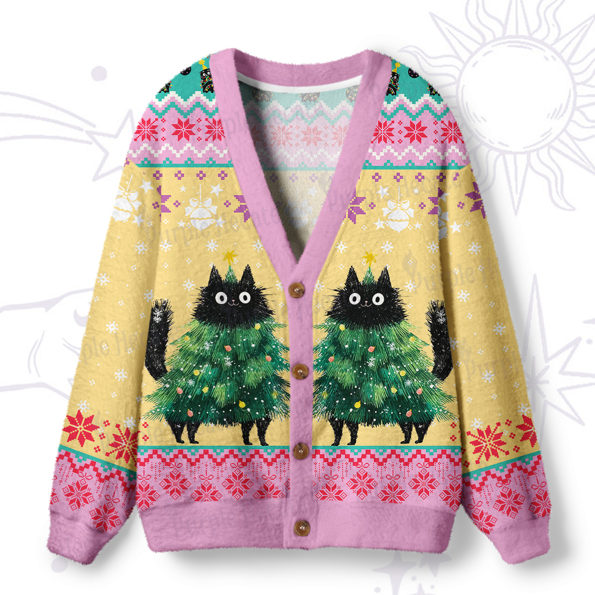 Purplehecate Funny Black Cat in Tree Ugly Cardigan Sweaters
