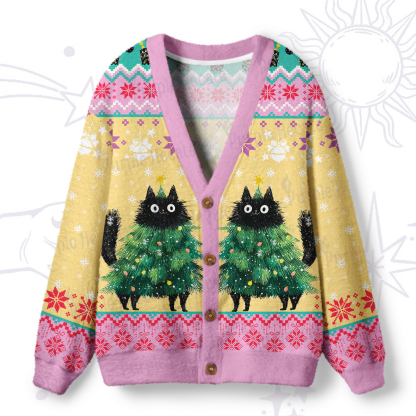 Purplehecate Funny Black Cat in Tree Ugly Cardigan Sweaters