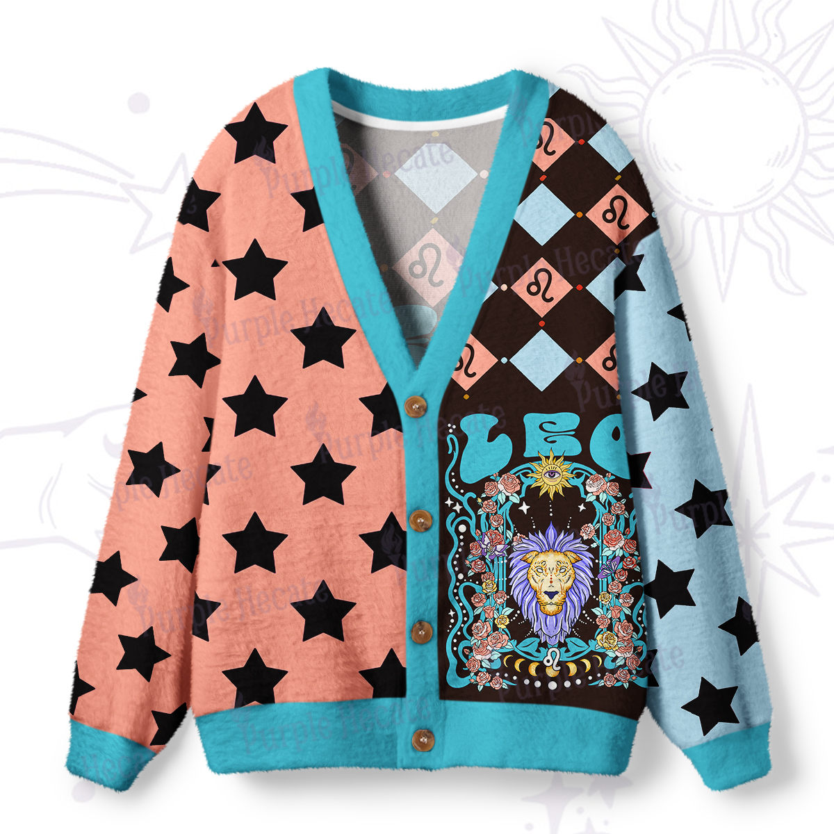 Purplehecate Leo Spirit Zodiac Ugly Cardigan Sweaters