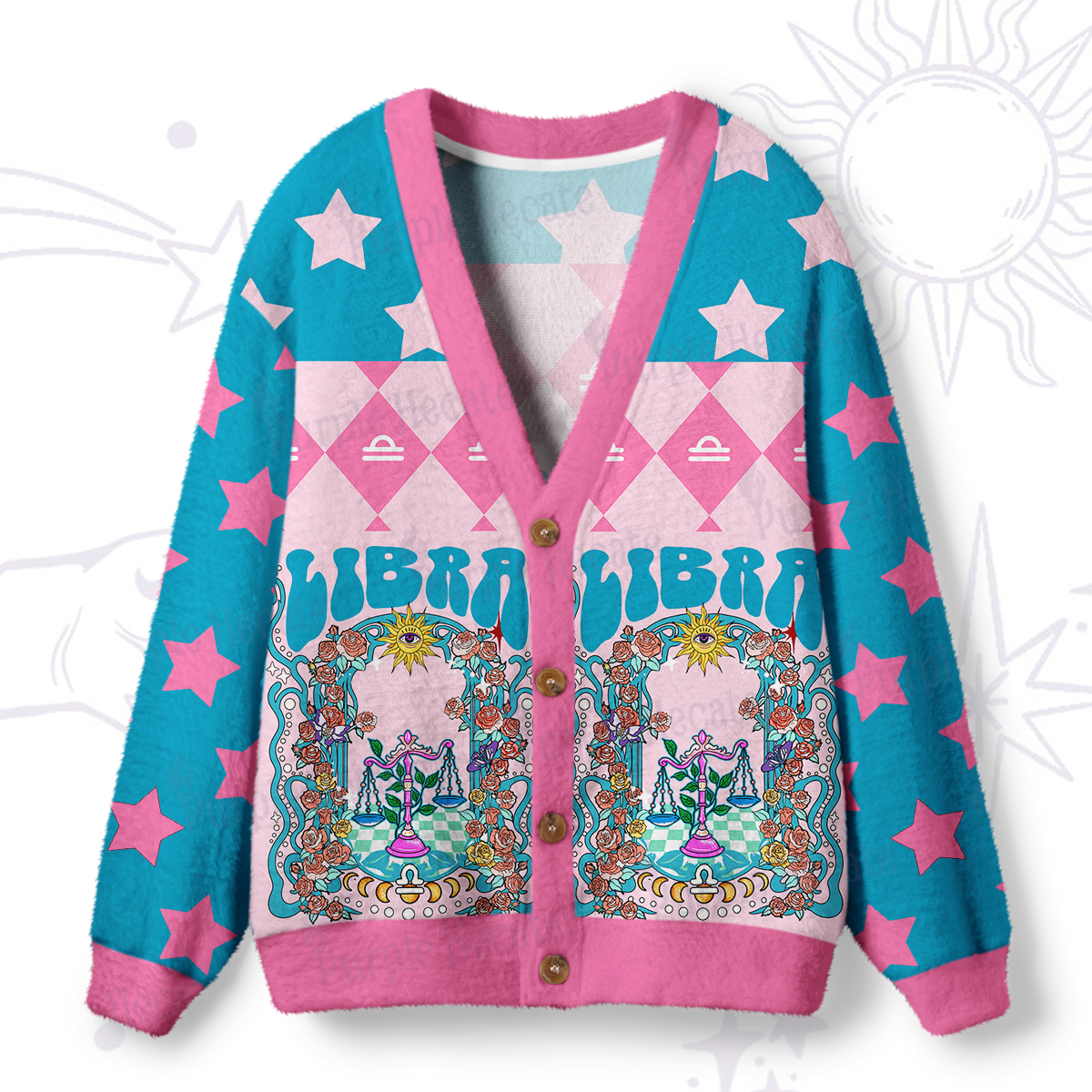 Purplehecate Libra Spirit Zodiac Ugly Cardigan Sweaters