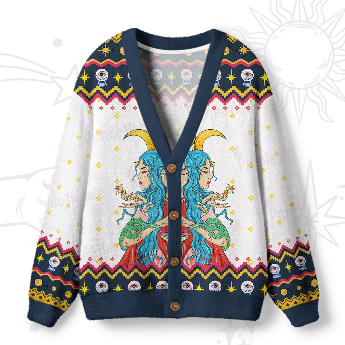 Purplehecate Triple Moon Goddess Hecate Ugly Cardigan Sweaters