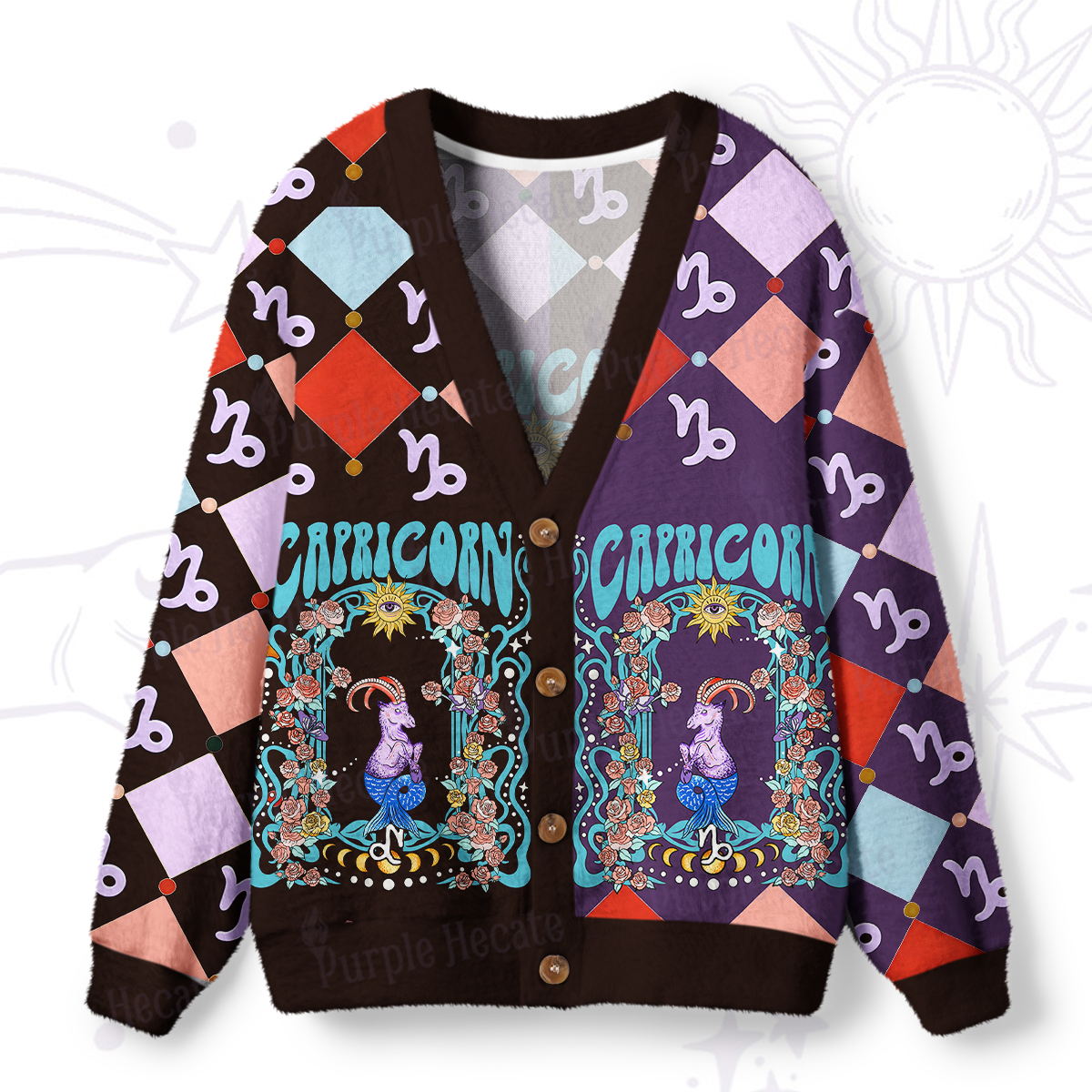 Purplehecate Capricorn Spirit Zodiac Ugly Cardigan Sweaters