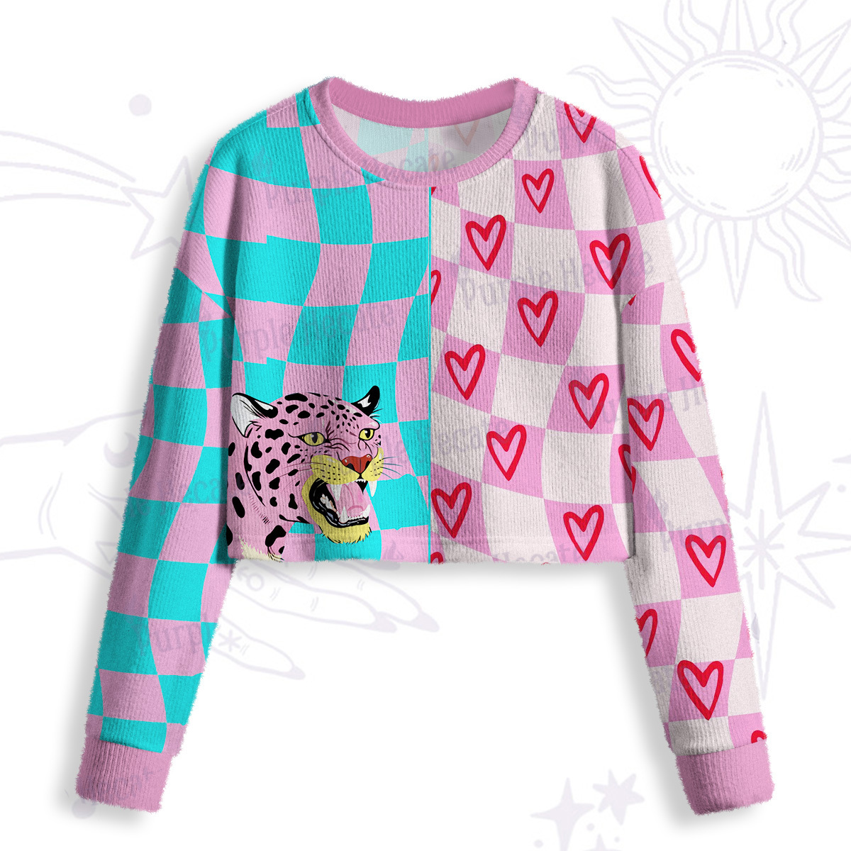 Purplehecate Savage Leopard Evil Eye Crop Fuzzy Ugly Sweatshirt