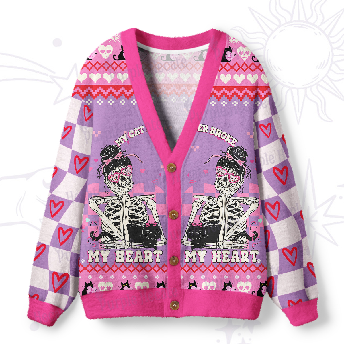 Magic Purplehecate My Cat Never Broke My Heart Valentine Ugly Cardigan Sweaters