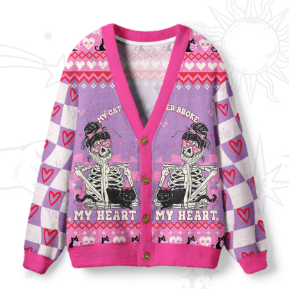 Purplehecate My Cat Never Broke My Heart Valentine Ugly Cardigan Sweaters