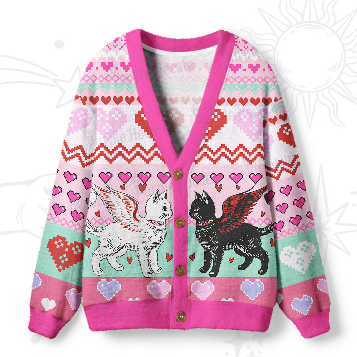 Purplehecate Angel & Demon Cats Ugly Cardigan Sweaters