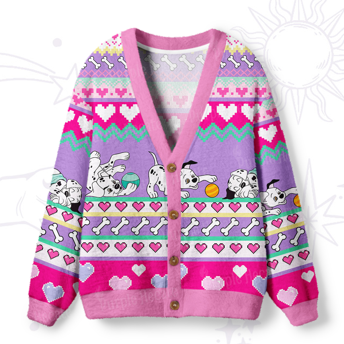 Purplehecate Dalmatian Playtime Ugly Cardigan Sweaters