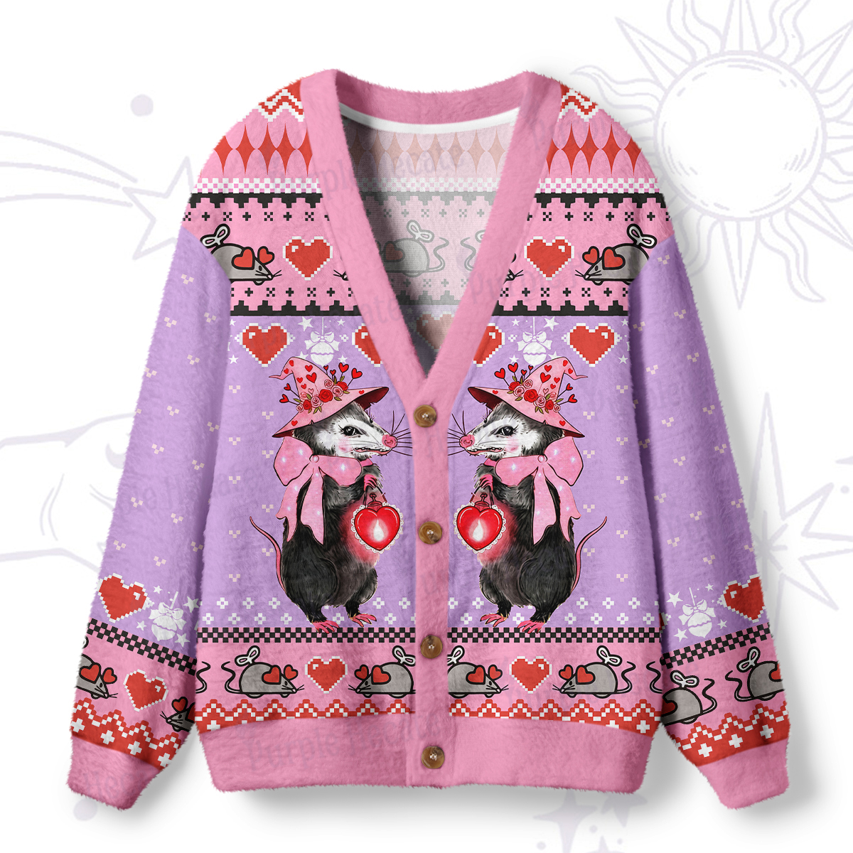 Purplehecate Funny Love Opossum Ugly Cardigan Sweaters
