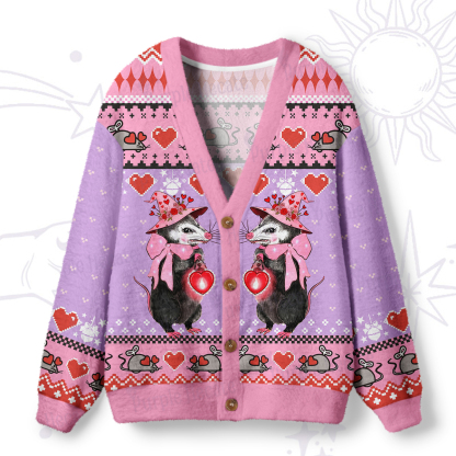 Purplehecate Funny Love Opossum Ugly Cardigan Sweaters