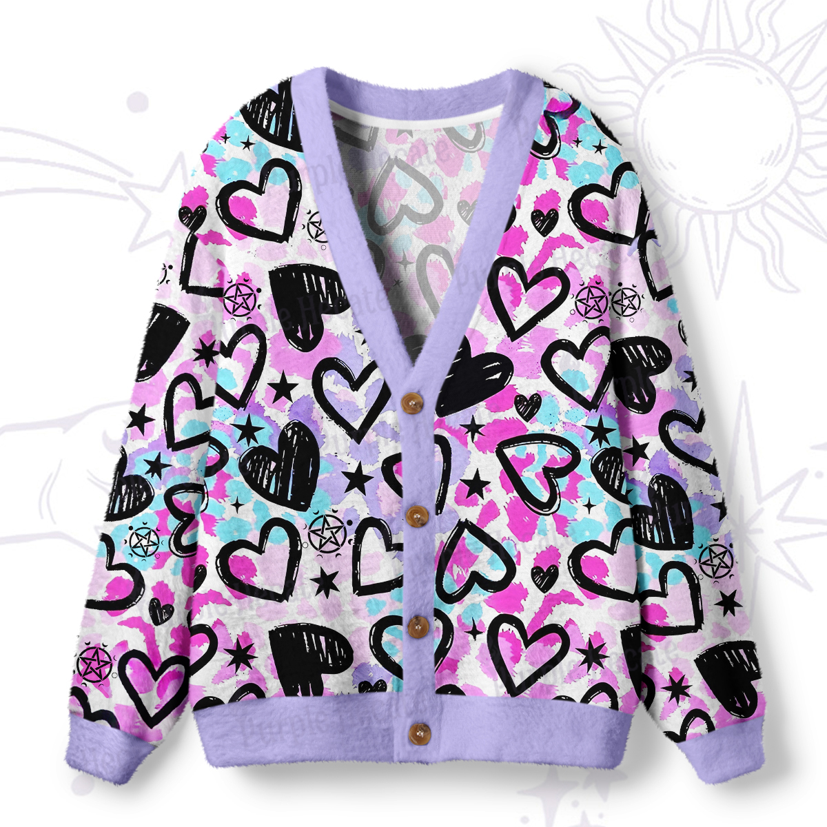 Purplehecate Heartful Magic Ugly Cardigan Sweaters