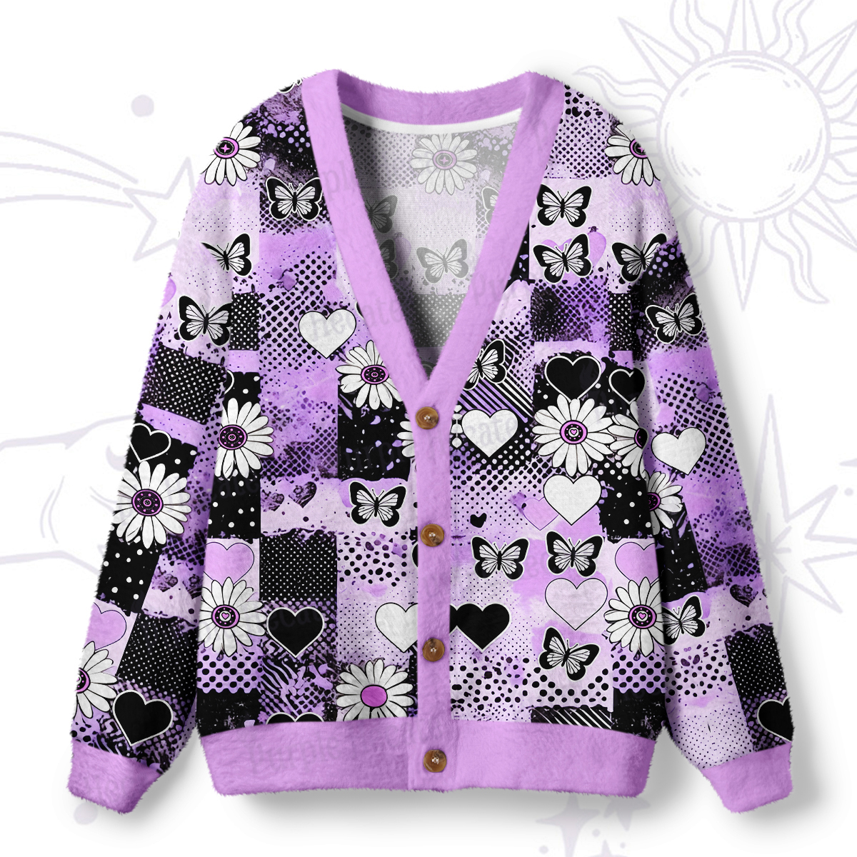 Purplehecate Purple Butterfly Romance Ugly Cardigan Sweaters