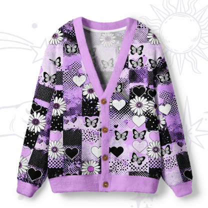 Purplehecate Purple Butterfly Romance Ugly Cardigan Sweaters