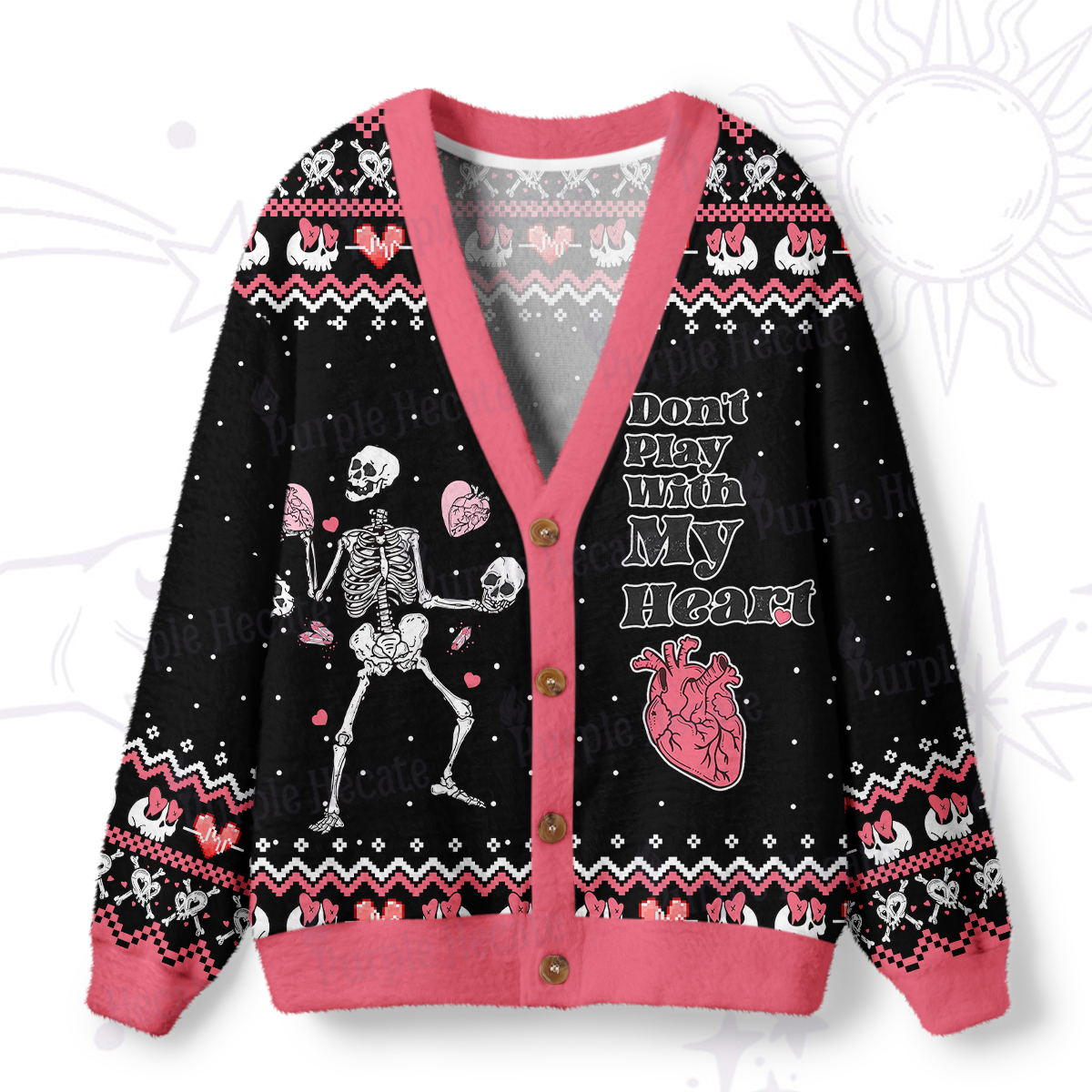 Purplehecate Don't Play With My Heart Ugly Cardigan Sweaters
