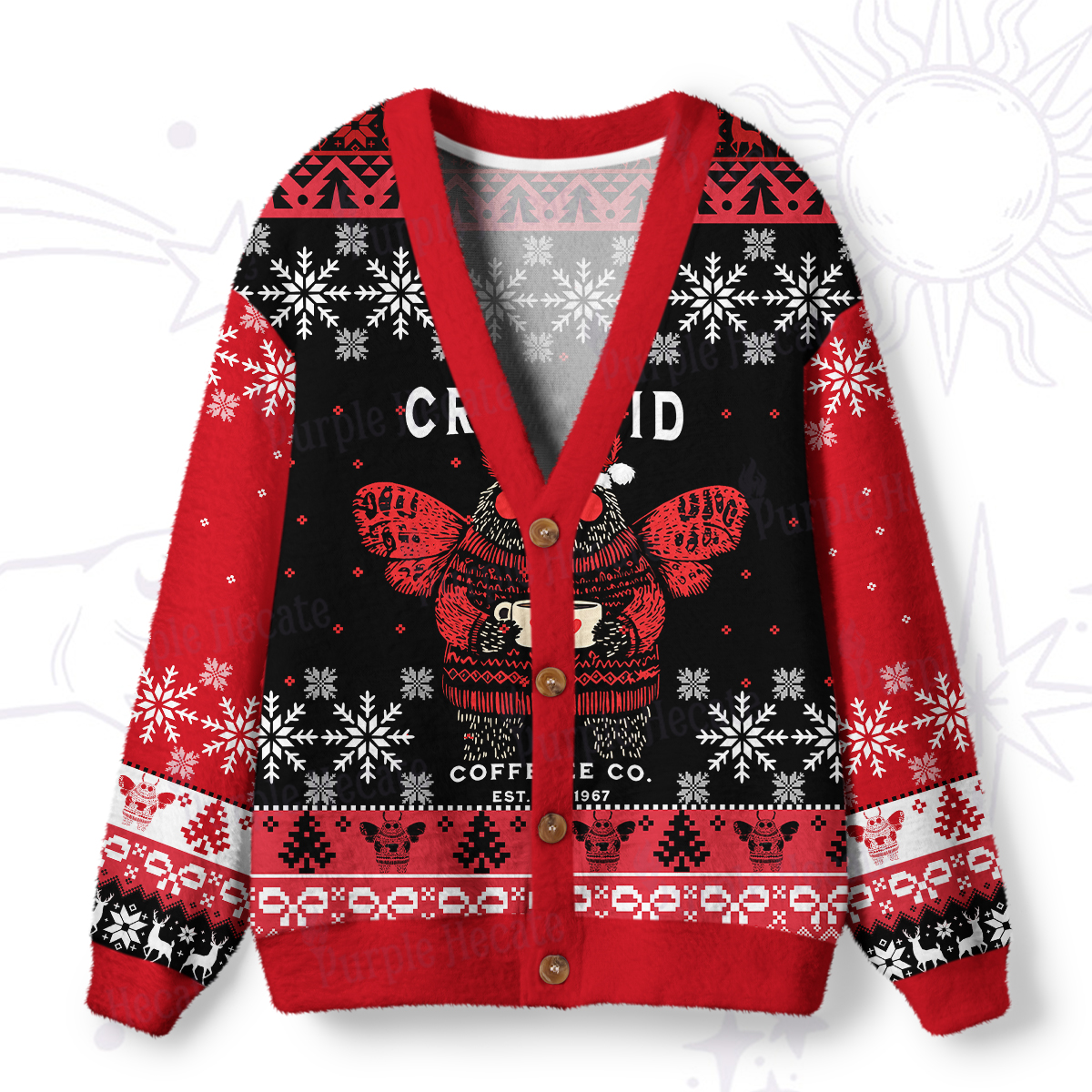 Purplehecate Holiday Monster Mug Ugly Cardigan Sweaters