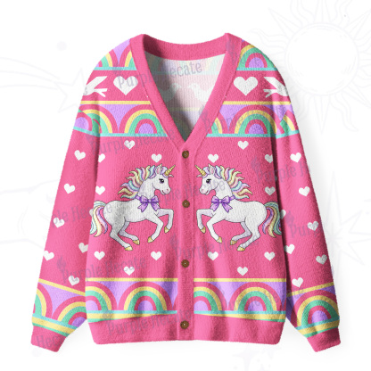 Purplehecate Enchanted Unicorn Rainbow Ugly Cardigan Sweaters