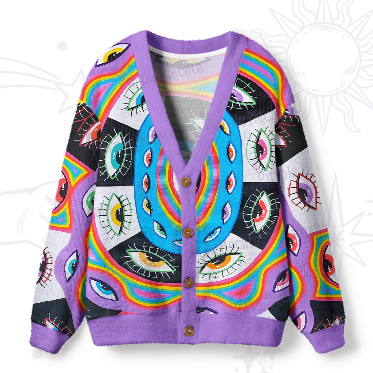Purplehecate Cosmic Vision Kaleidoscope Ugly Cardigan Sweaters