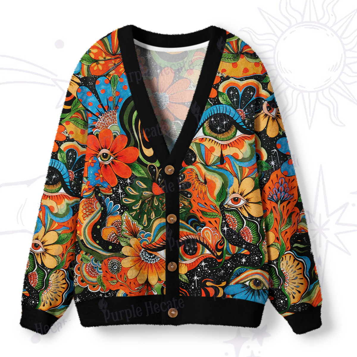 Purplehecate Floral Mirage Ugly Cardigan Sweaters