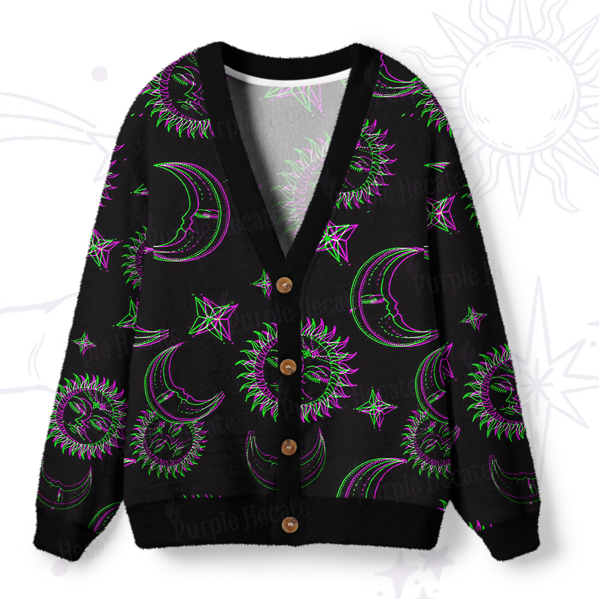 Magic Purplehecate Neon Moon Magic Ugly Cardigan Sweaters
