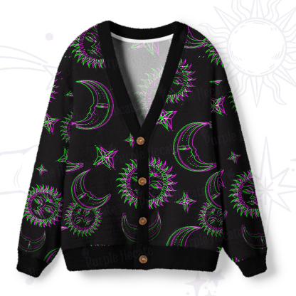 Purplehecate Neon Moon Magic Ugly Cardigan Sweaters