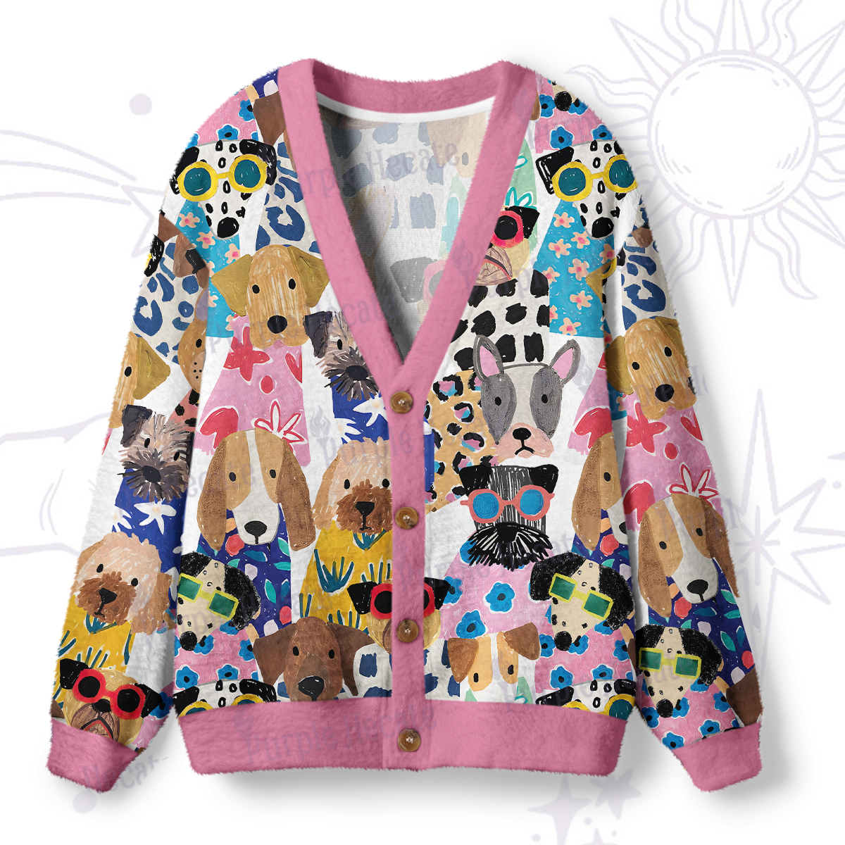 Purplehecate Puppy Parade Ugly Ugly Cardigan Sweaters