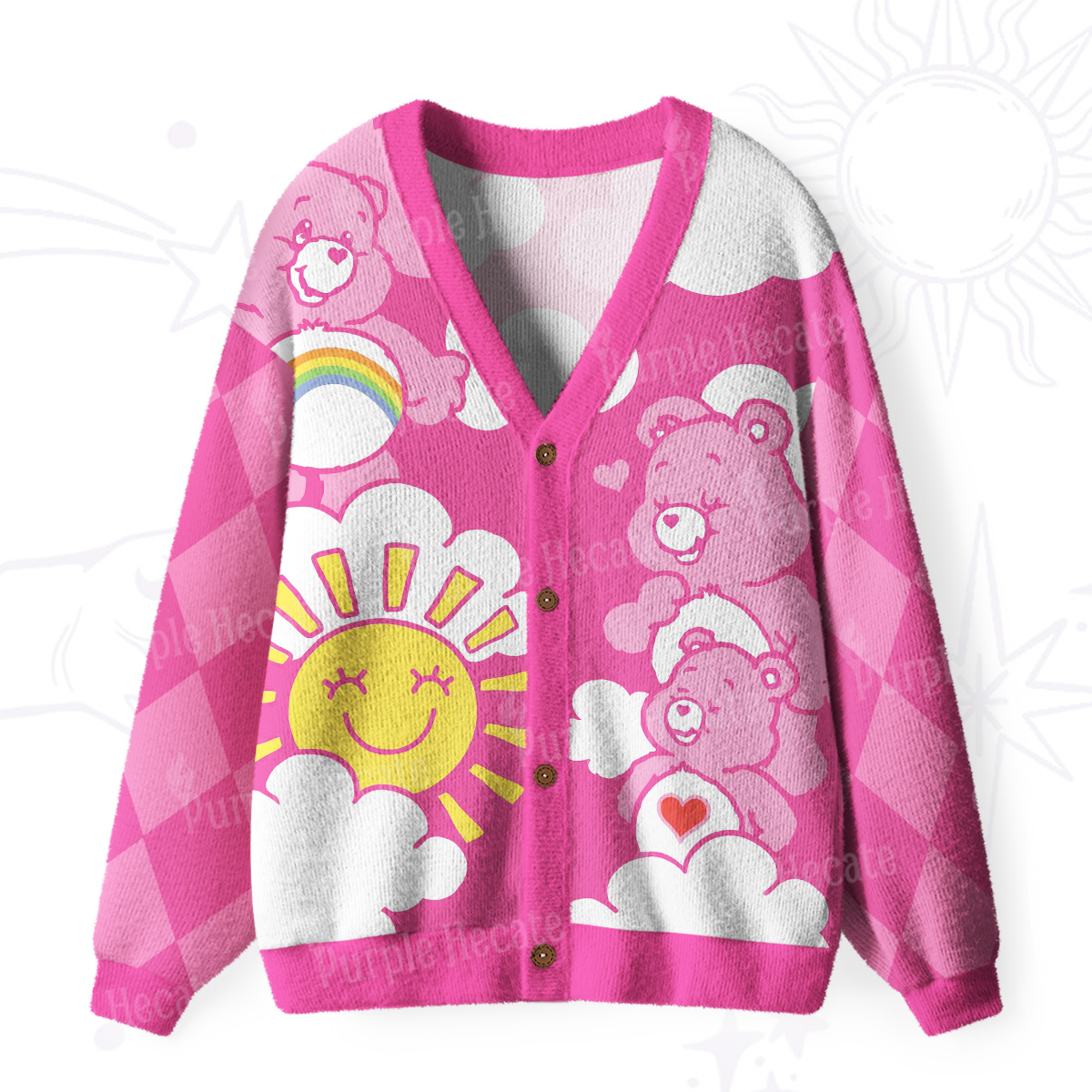 Purplehecate Sweet Dream Bear Ugly Cardigan Sweaters