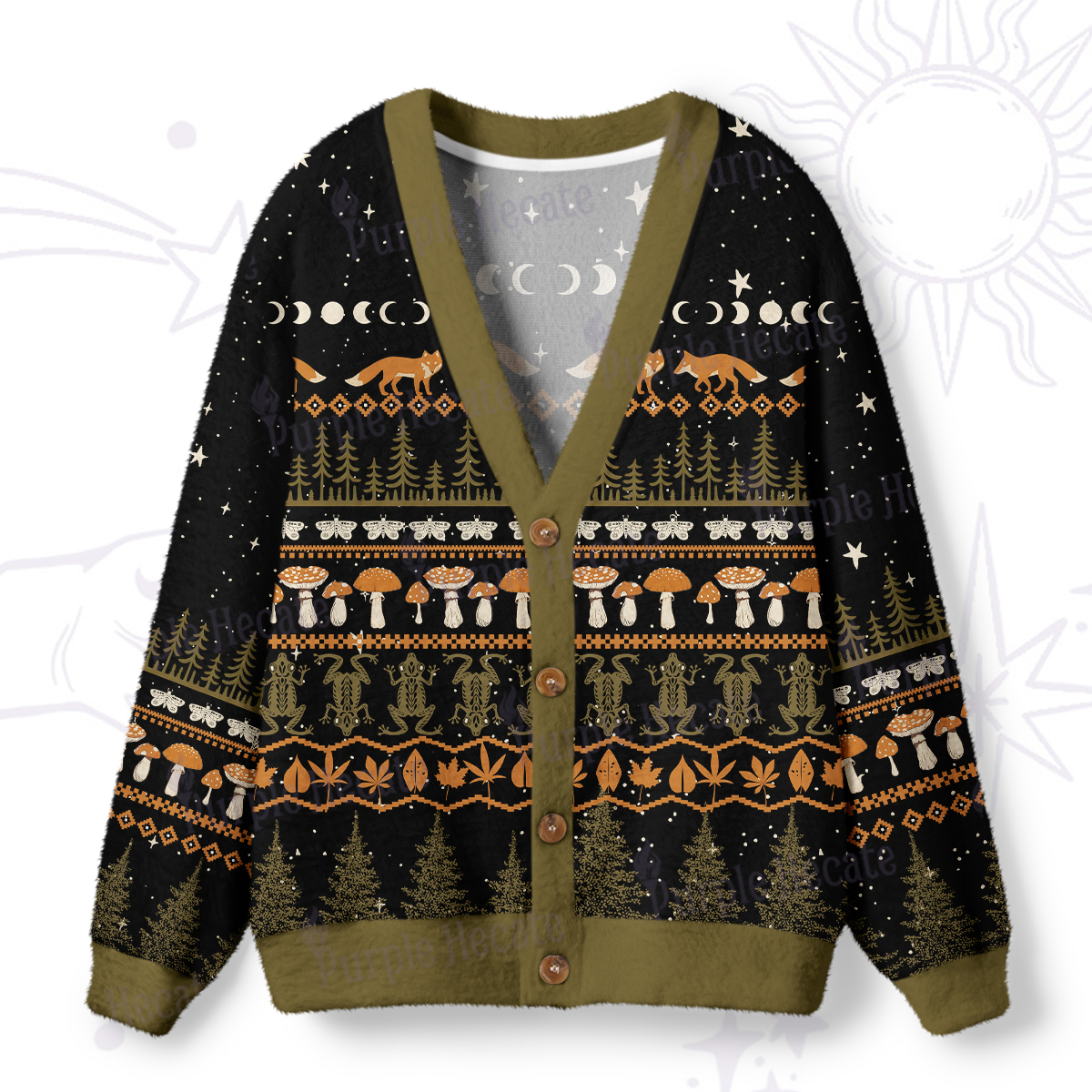 Purplehecate Mystic Woods Ugly Cardigan Sweaters