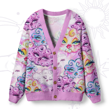 Purplehecate Dreamy Cloud Faces Ugly Cardigan Sweaters