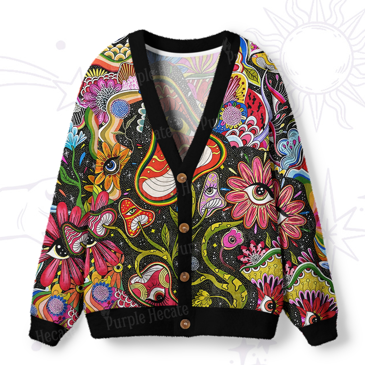 Purplehecate Psychedelic Floral Ocular Ugly Cardigan Sweaters