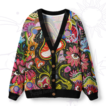 Purplehecate Psychedelic Floral Ocular Ugly Cardigan Sweaters