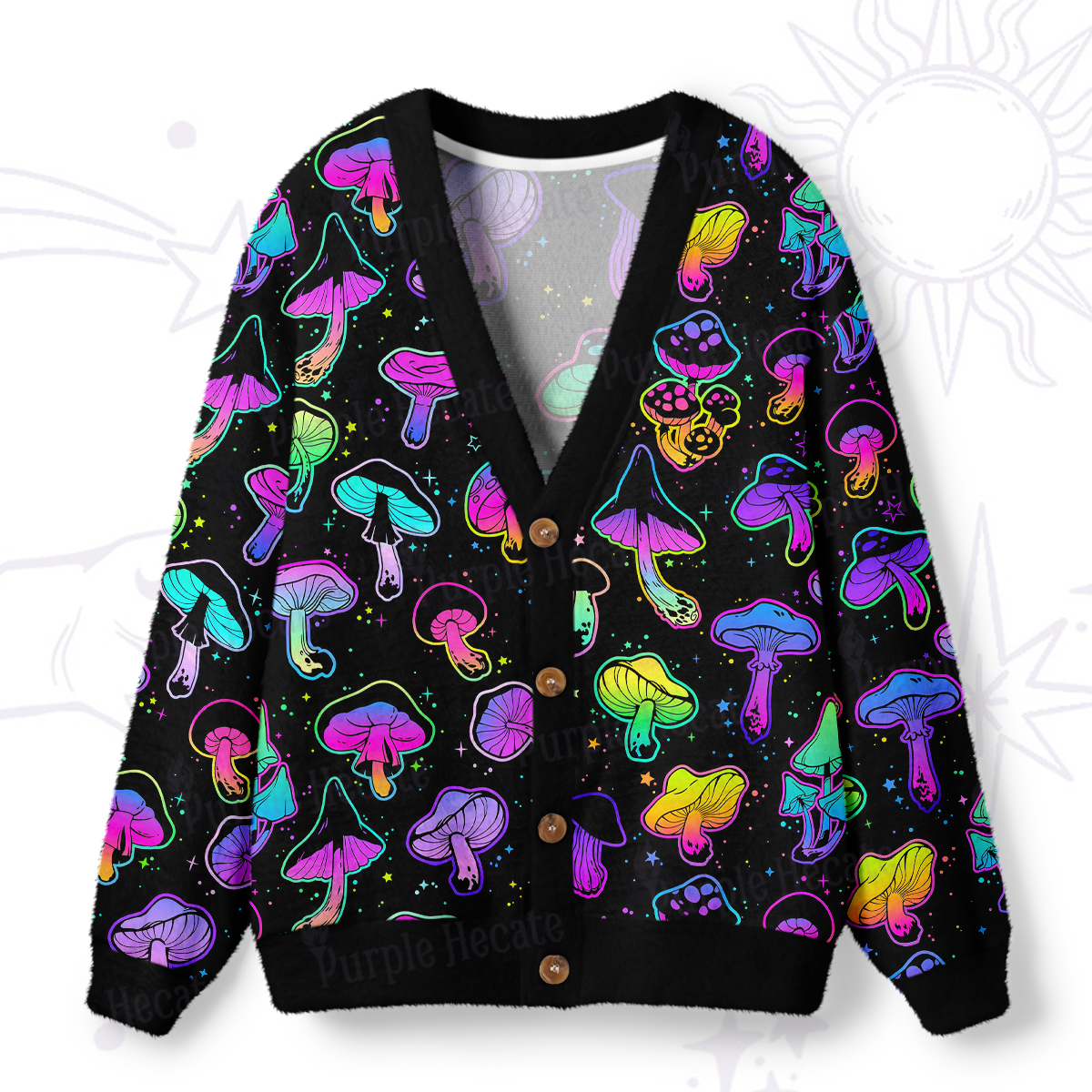 Purplehecate Mushroom Party Ugly Cardigan Sweaters