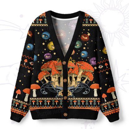Purplehecate Mystical Mushroom Galaxy Ugly Cardigan Sweaters