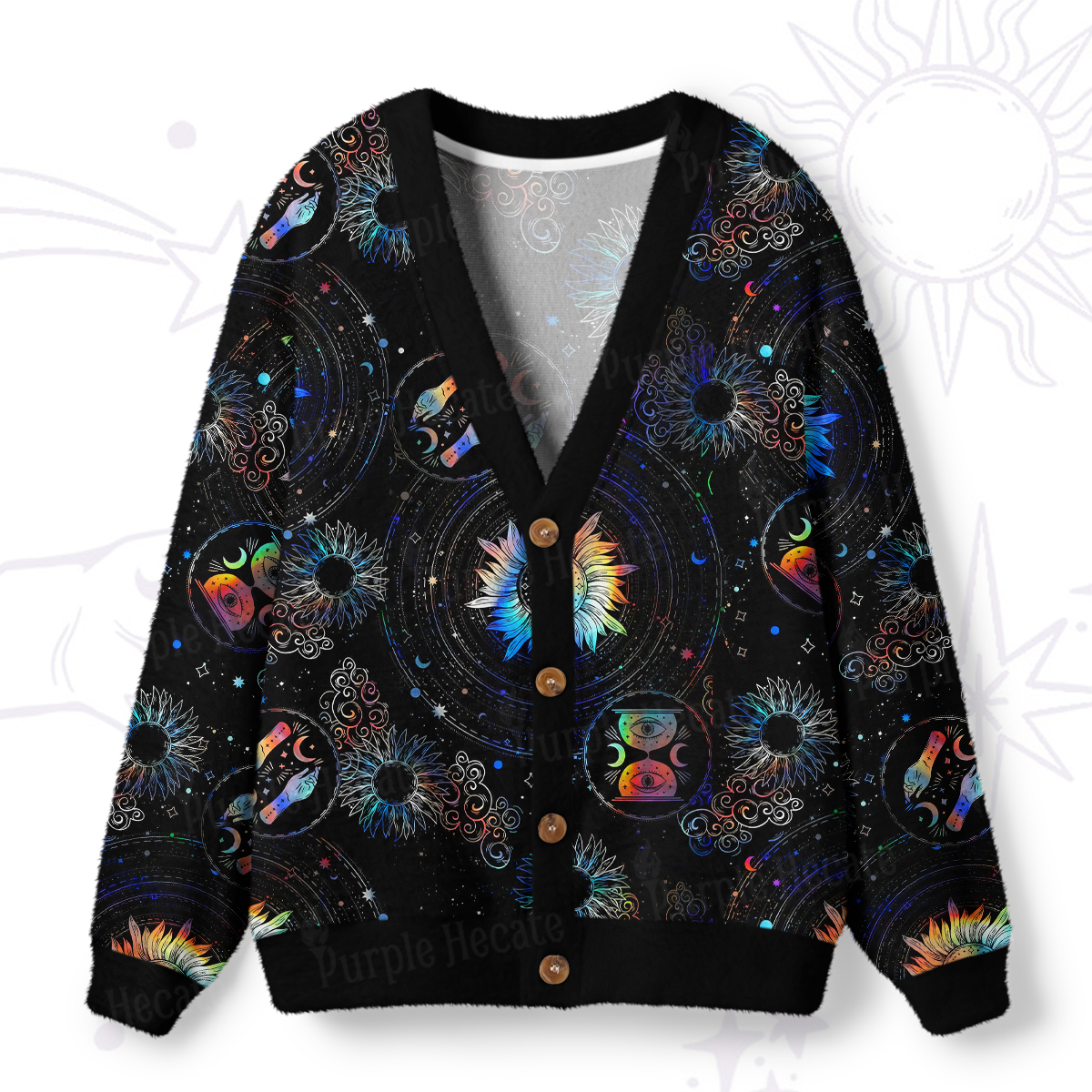 Purplehecate Cosmic Vibes Ugly Cardigan Sweaters