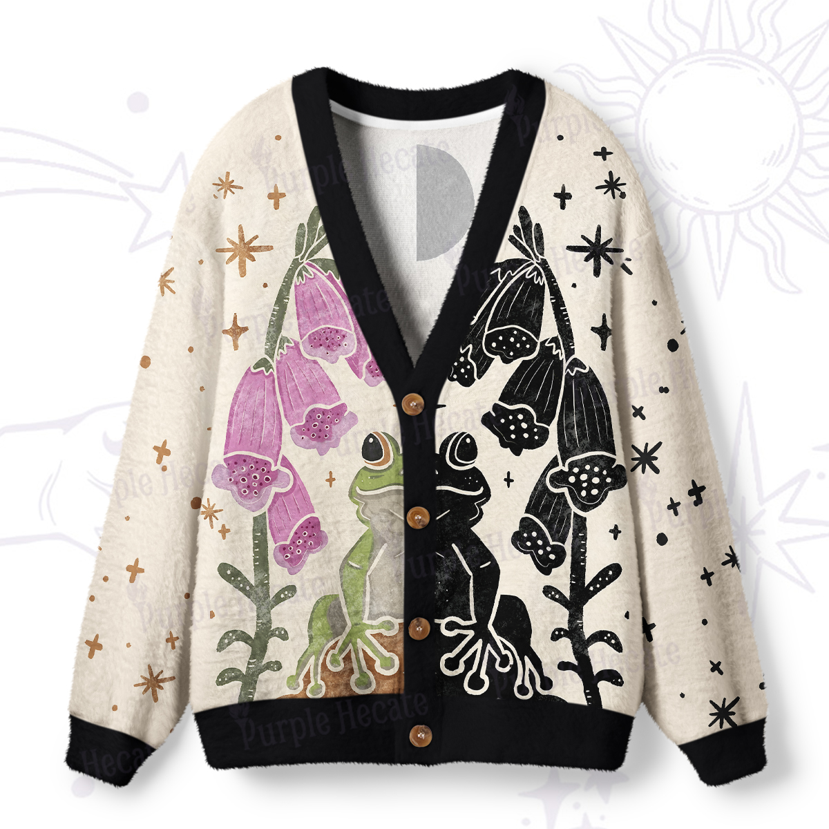 Purplehecate Dual-Tone Frog Garden Ugly Cardigan Sweaters