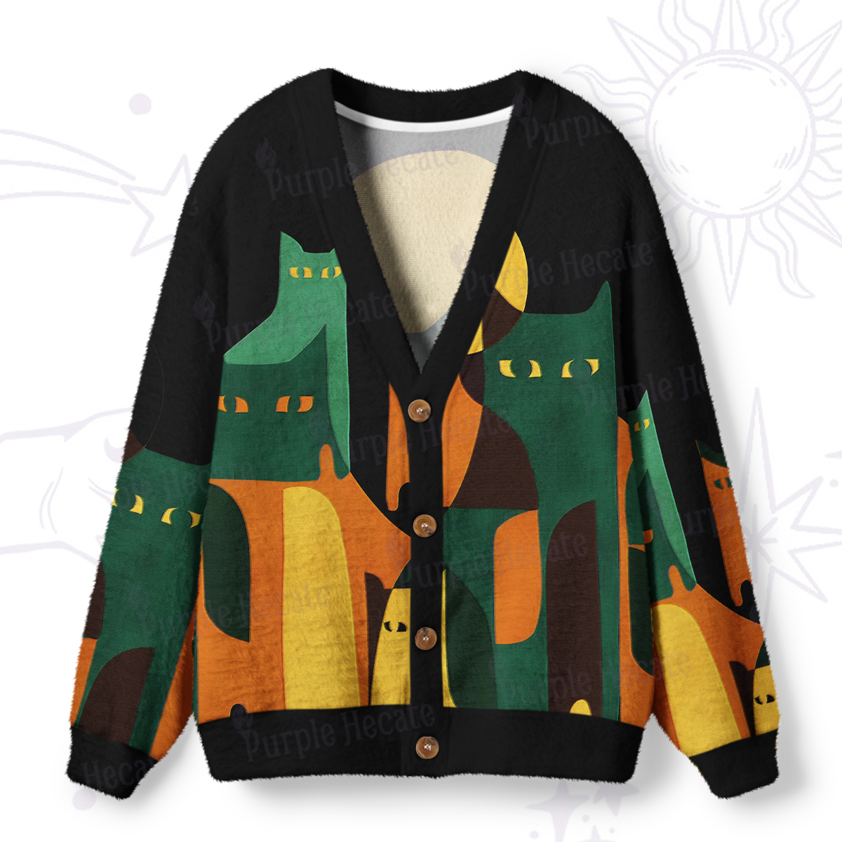 Purplehecate Geometric Cat Ugly Cardigan Sweaters