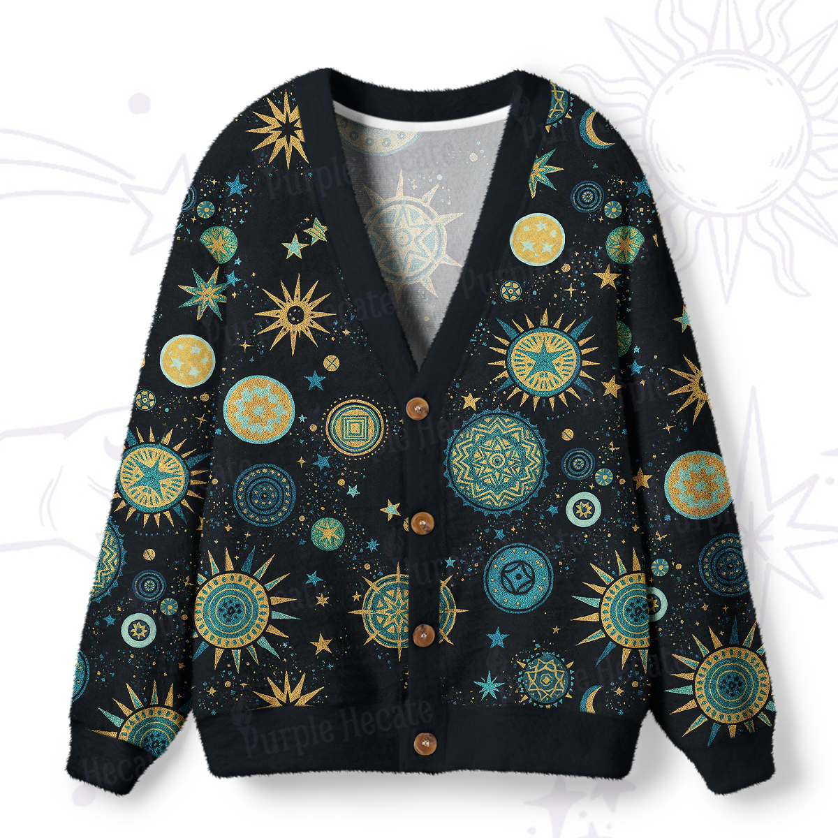 Purplehecate Starry Night Ugly Cardigan Sweaters
