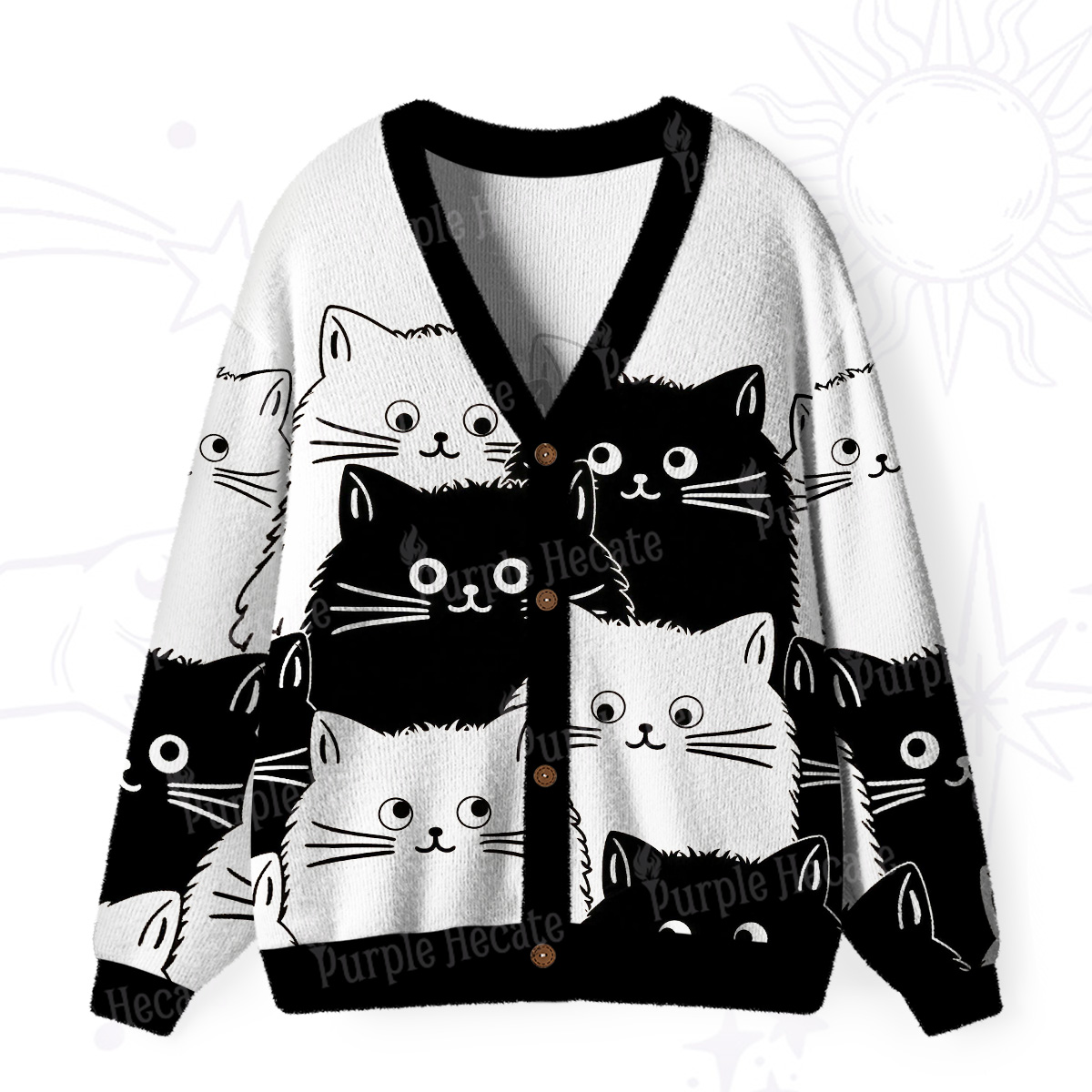 Purplehecate Cute Black Cat Ugly Cardigan Sweaters