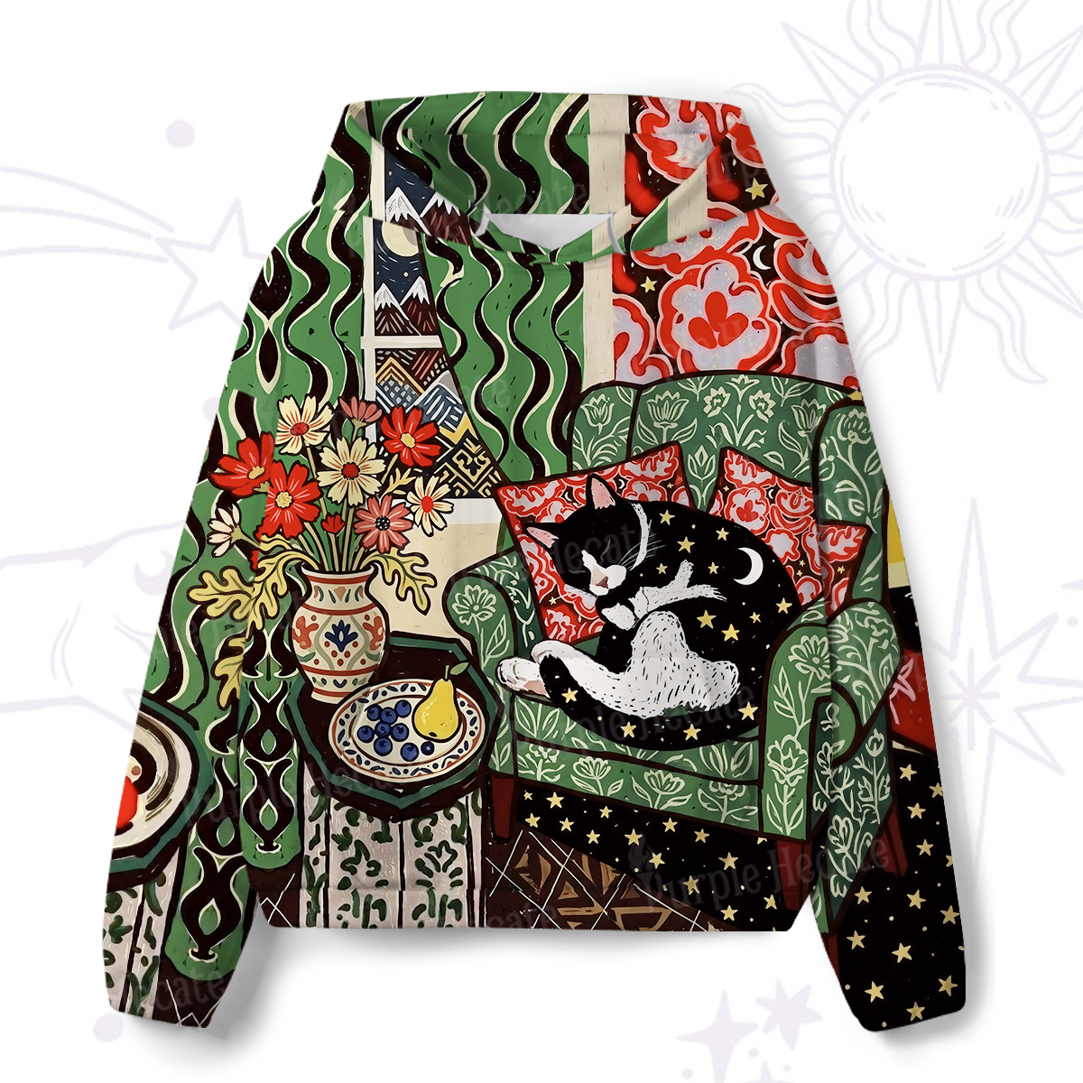 Purplehecate Nap Time Lazy Kitty All-Over Print Hoodie