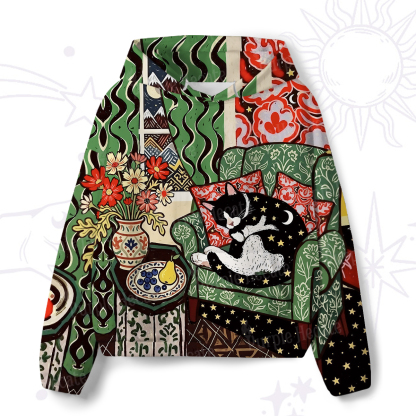 Purplehecate Nap Time Lazy Kitty All-Over Print Hoodie