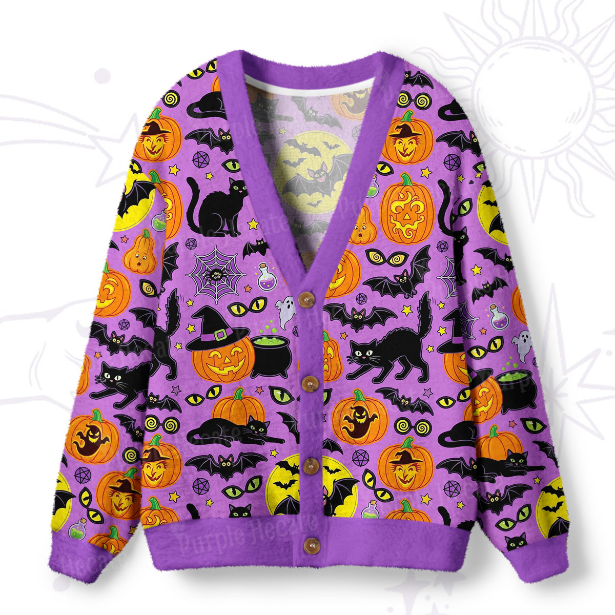 Purplehecate Purple Fright Night Halloween Ugly Cardigan Sweaters