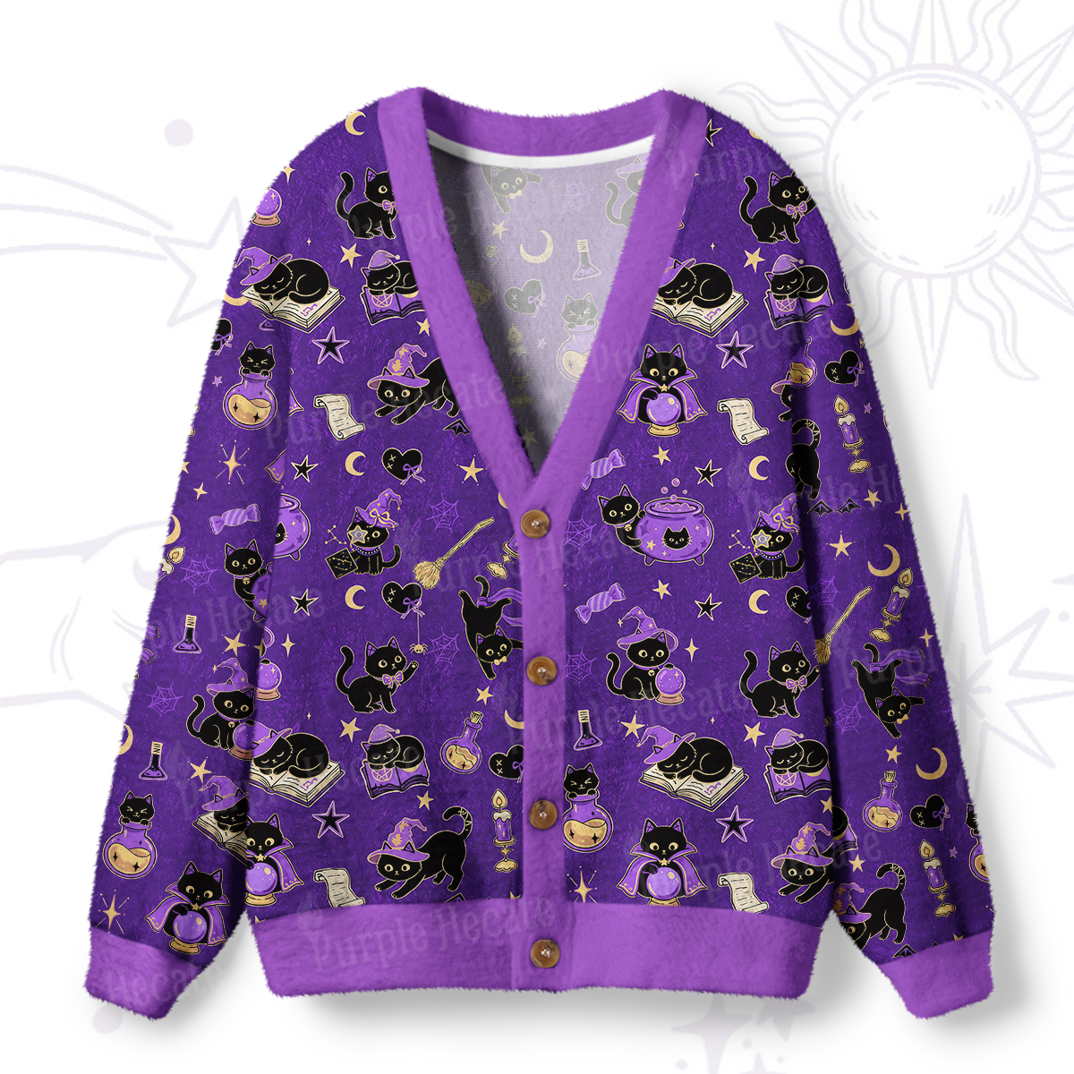 Purplehecate Black Cat Secrets Ugly Cardigan Sweaters