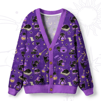 Purplehecate Black Cat Secrets Ugly Cardigan Sweaters