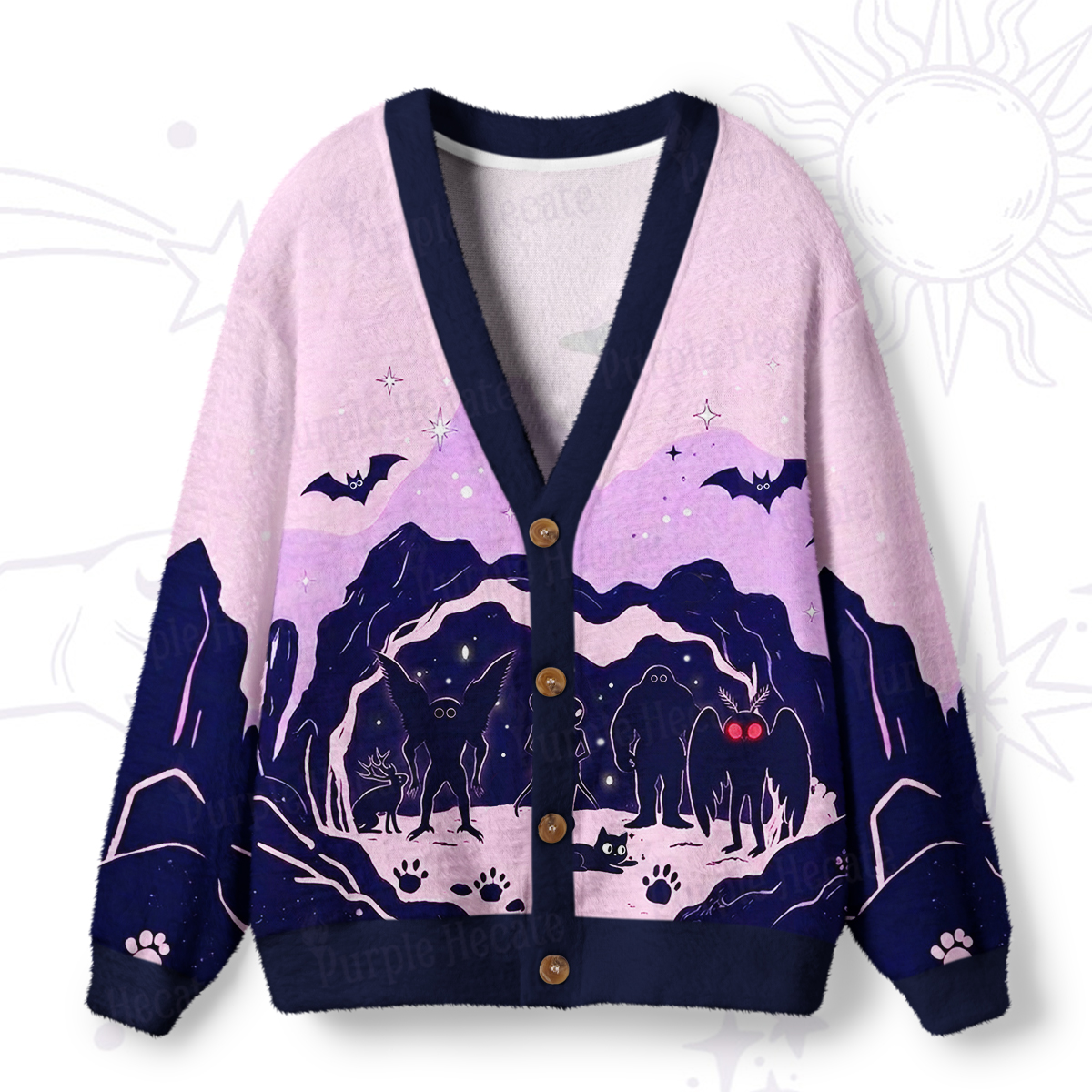 Purplehecate Mystic Creatures of Midnight Hollow Ugly Cardigan Sweaters