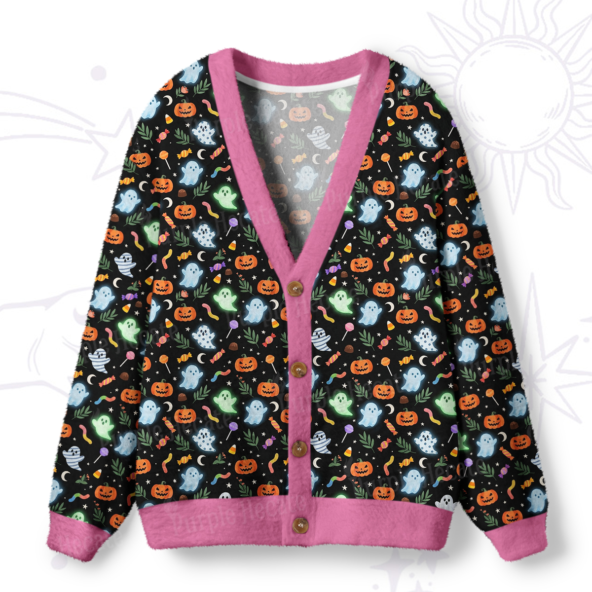 Purplehecate Adorable Ghost Night Parade Halloween Ugly Cardigan Sweaters