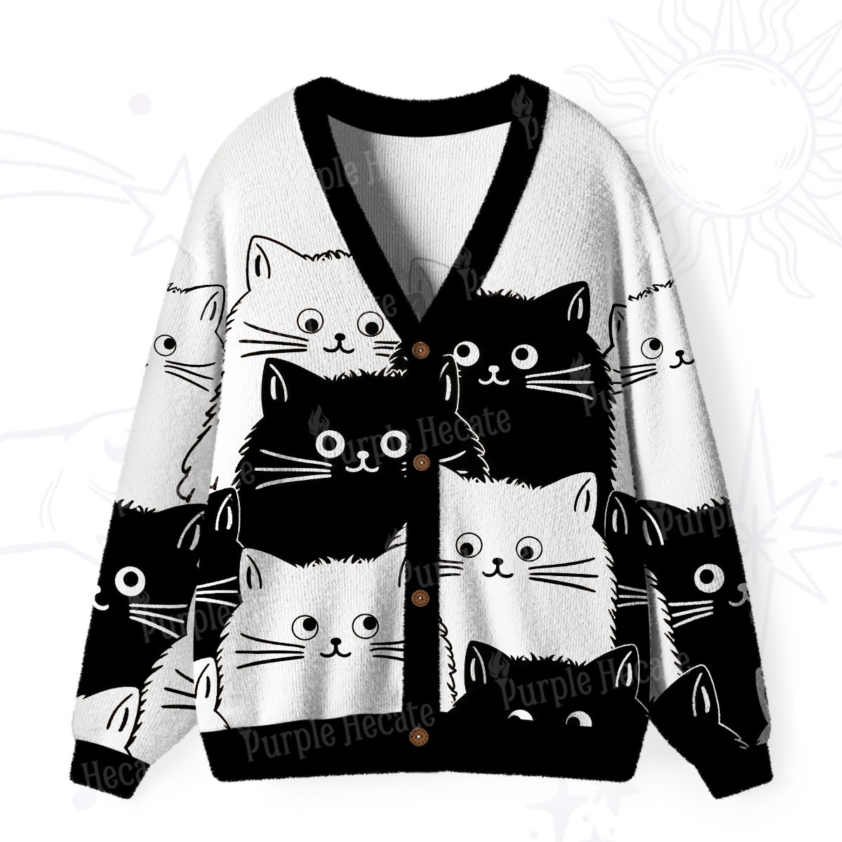 Purplehecate Cute Black Cat Ugly Cardigan Sweaters