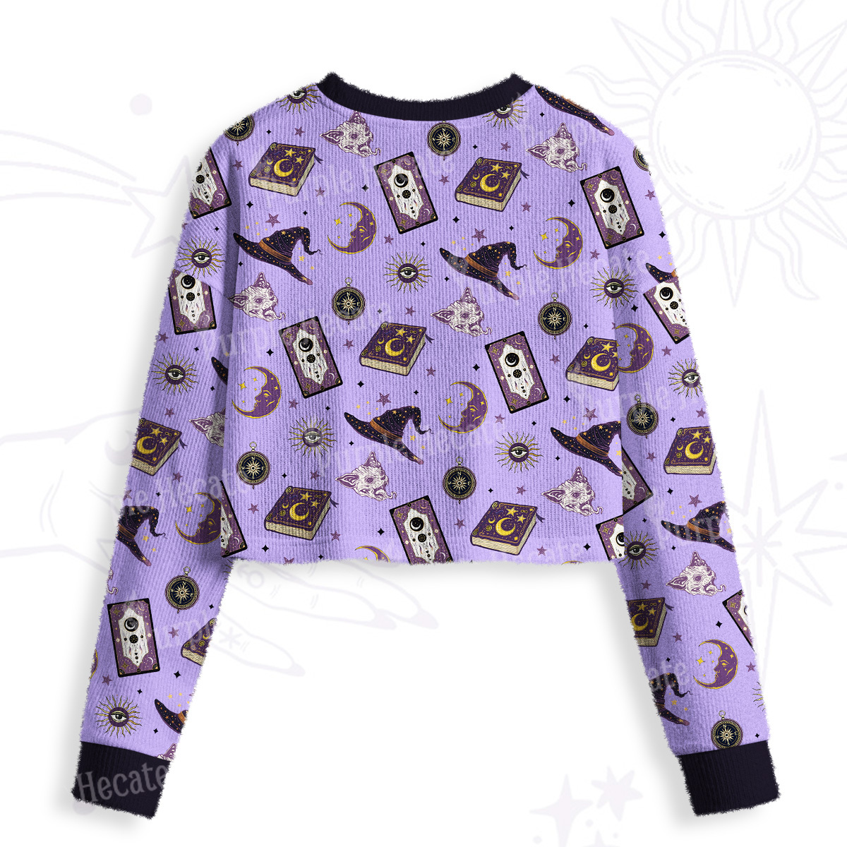 Purplehecate Midnight Witch Tarot Crop Fuzzy Ugly Sweatshirt
